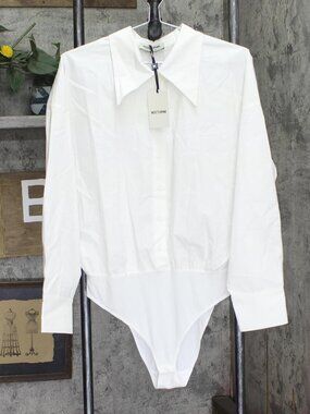 Nocturne Womens Shirt Collar Bodysuit Open White L